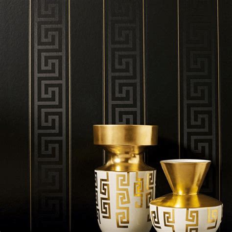 Black Greek Key Stripe Wallpaper Versace Home