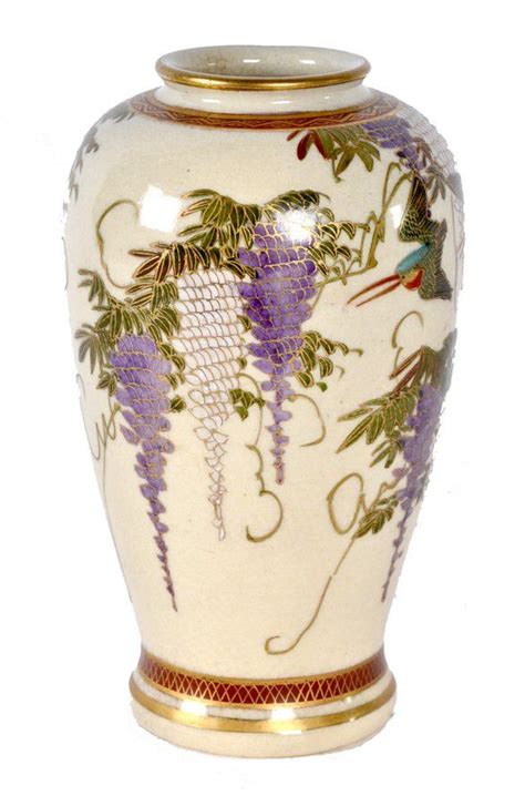 Hand Painted Satsuma Wisteria Vase Signed Cm Ceramics Japanese