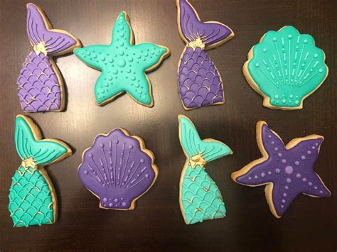 1 Dozen Mermaid Theme Cookies Seashell Starfish Mermaid Tail Purple