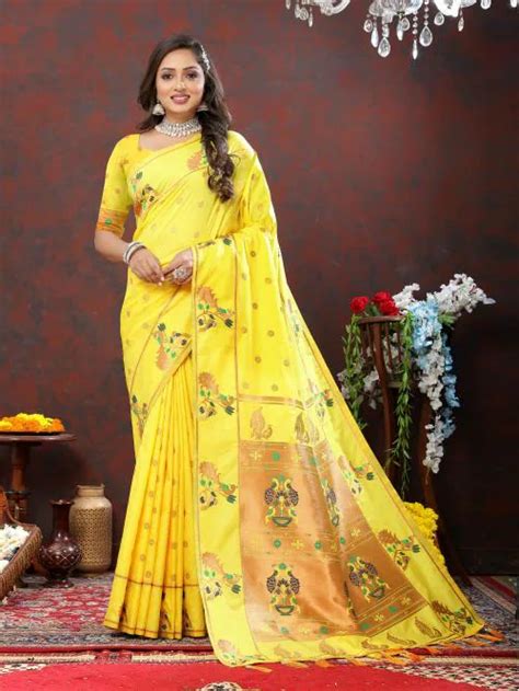 Buy Pheasant Womens Soft Pathani Silk Saree With Gold Zari Weaving And Rich Zari Weaving Pallu