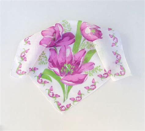 Vintage Handkerchief French Mauve Pink Purple Tulips Hankie Etsy Vintage Handkerchiefs