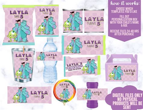 Monsters Inc Party Favors Monsters Inc Birthday Printables - Etsy