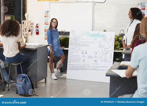 Schoolgirl Presenting Project In Front Of Science Class Stock Image