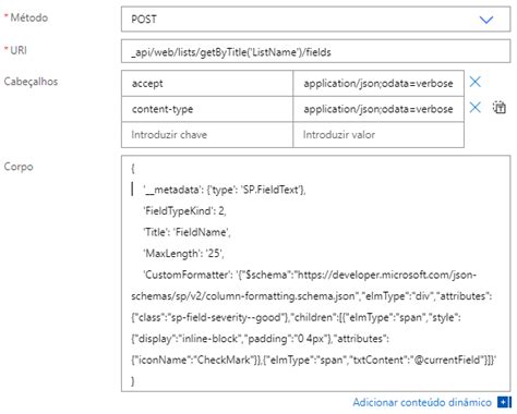 Sharepoint Use Request To Create Column With Formatting Schema