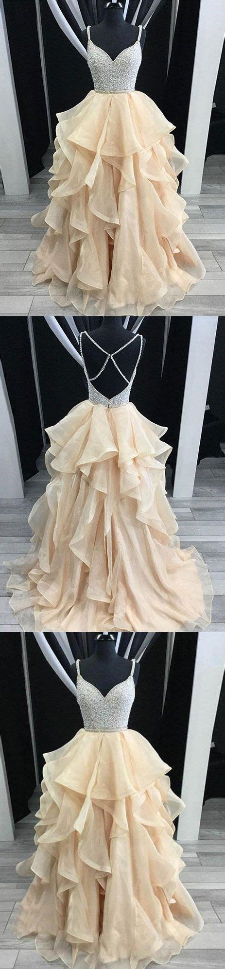 Champagne Tulle Sequin Long Dress Prom Outfits Grad Dresses Ball