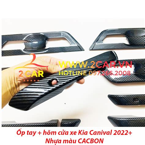 Ốp Tay Nắm Cửa Hõm Cửa Chén Cửa CARBON Xe Kia Carnival 2021 2022