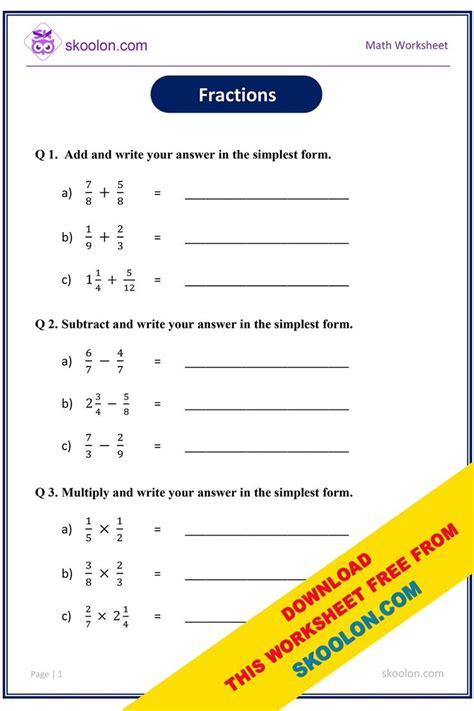 Math Fraction Worksheet For Grade 4 And Grade 5 Fractions Worksheets Math Fractions