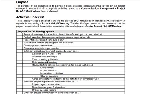 Project Kickoff Checklist Template Excel - Project Management Plan ...