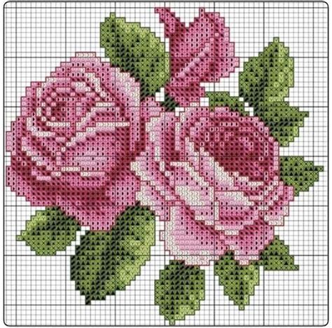 A Cross Stitch Pattern With Pink Roses On It