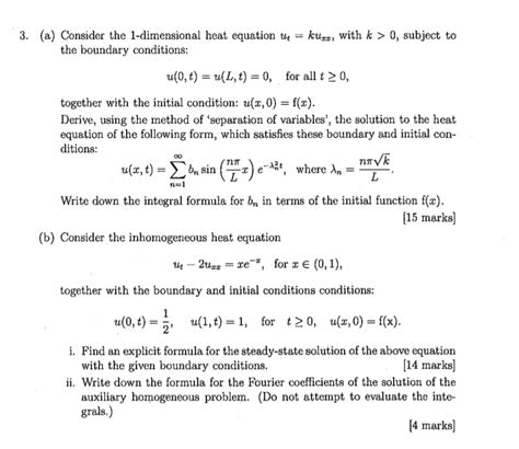 Solved 3 A Consider The 1 Dimensional Heat Equation 4