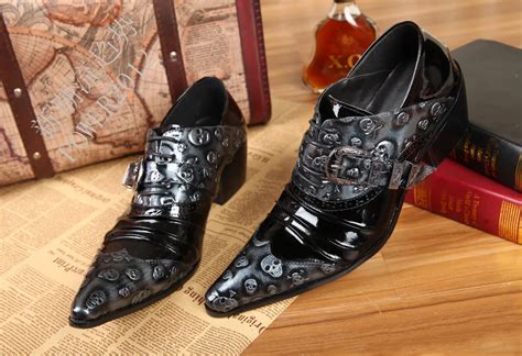 Black Men Genuine Leather Shoes Vintage Skull Mens Wedding Shoes Personalized Oxford Shoes For