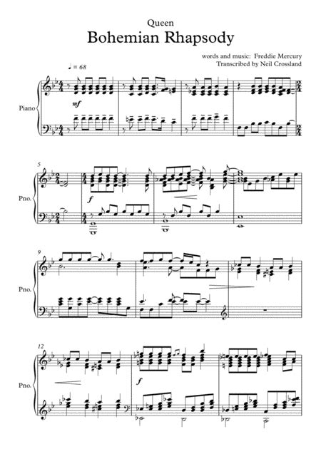 Bohemian Rhapsody Sheet Music Queen Performance Ensemble