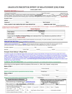 Fillable Online Graduate Preceptor Intent Of Relationship Ior Form