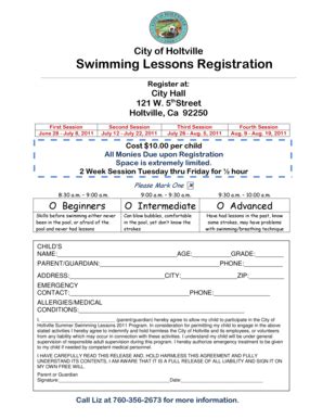 Fillable Online Holtville Ca Swim Lesson Registration Form Doc