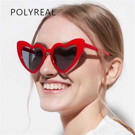 Polyreal Love Heart Sunglasses Women 2018 New Superstar Lady Cat Eye