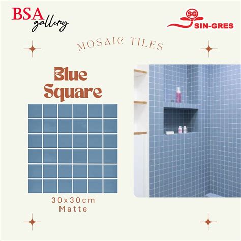 Jual Keramik Mosaic Tile Kotak Biru Mozaik Blue Square Lantai Dinding