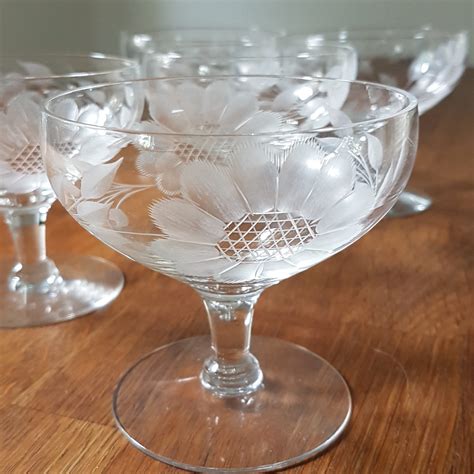 Vintage Wj Hughes Cornflower Champagne Glasses Set Of 5 Free Shipping