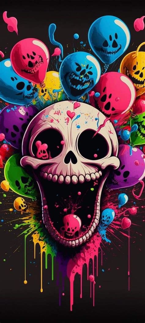 A Skull With Colorful Paint Splattered On It S Face And Eyes