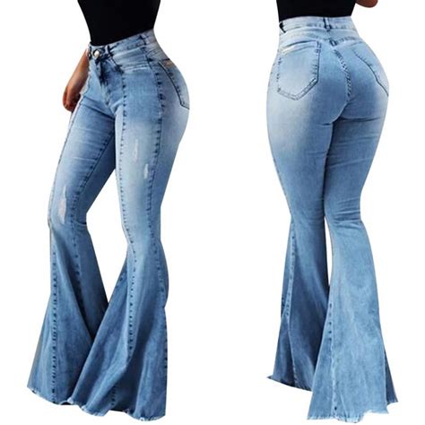 Sexy High Waist Skinny Ripped Bell Bottom Jeans Womens Webstore