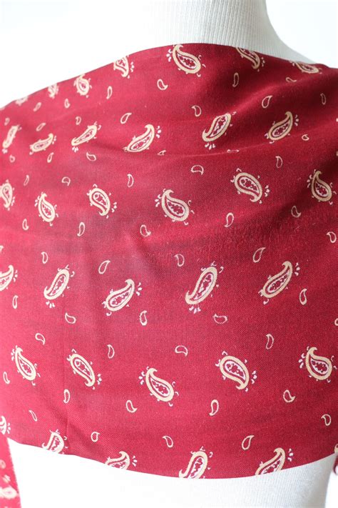 Vintage 1960s 60s Tootal Burgundy Paisley Red Tasseled Scarf Mod Made