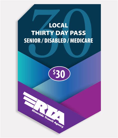 Riverside Transit Agency Senior Disabled Medicare 30 Day Pass Local