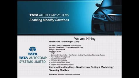 Tata Autocomp Systems Limited Jobs Vacancies YouTube