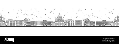 Seamless Pattern With Outline Helsinki Finland City Skyline Historic