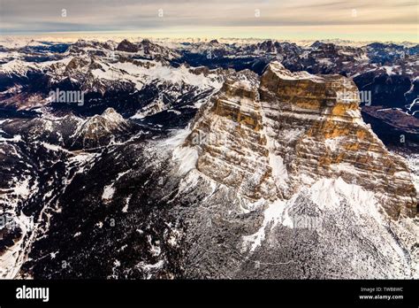 Aerial View Of Majestic Monte Pelmo In Winter Dolomites Cortina D