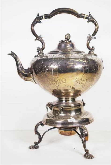 Victorian Silver Plated Kettle On Stand With Burner Maker J R The