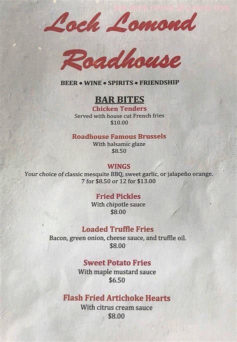 Online Menu Of Loch Lomond Roadhouse Restaurant Loch Lomond