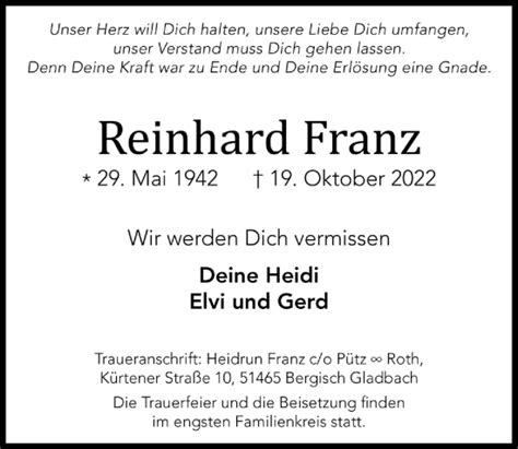 Traueranzeigen Von Reinhard Franz Wirtrauern