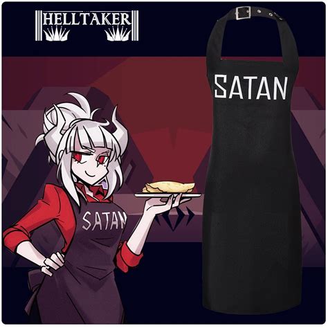 Game Helltaker Satan Cosplay Costume Adult Women Men Outfits Black Printed Satan Apron