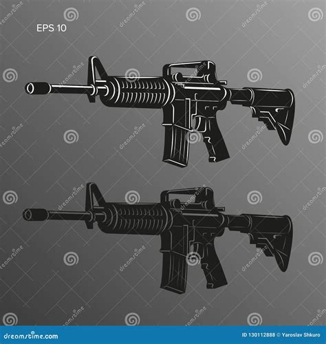 Rifle Vector Illustration Isolated On White Background Tactical Assault Rifle Symbol Semi