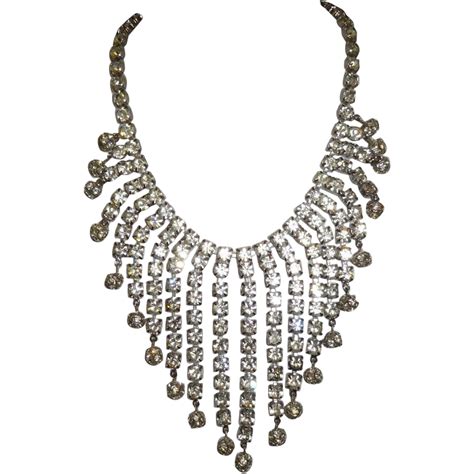 Vintage 1950s Drippy Clear Rhinestone Bib Waterfall Necklace From Vintagevault On Ruby Lane