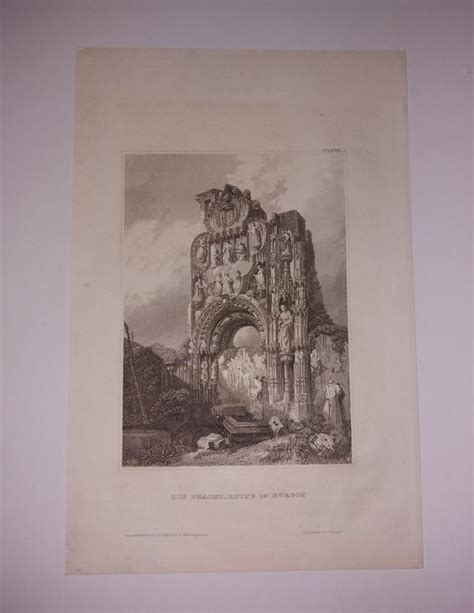 Grabado antiguo Siglo XIX Ruinas de Burgos Castilla y León España 1840