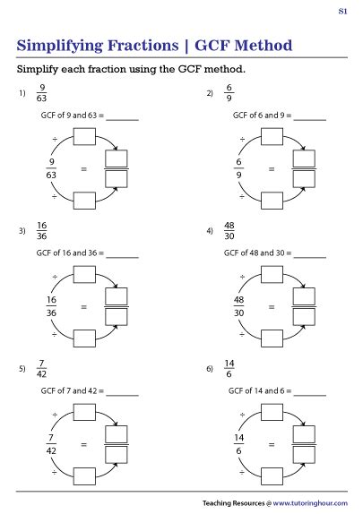 Simplifying Fractions Using GCF Method Worksheets Worksheets Library