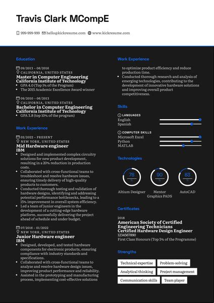 Hardware Engineer Resume Sample | Kickresume