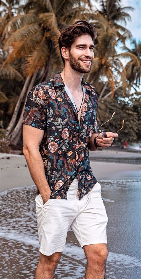 Floral Shirt And Shorts Beach Outfit Summer Outfits Men Beach Beach