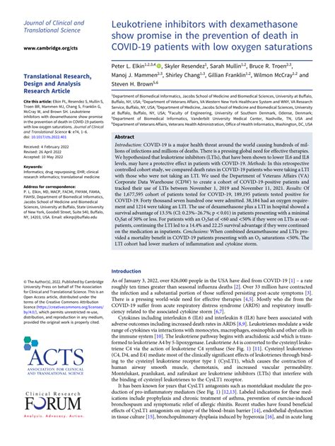 Pdf Leukotriene Inhibitors With Dexamethasone Show Promise In The