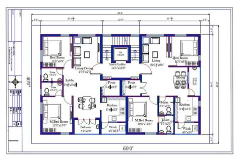 East And West Facing 60 X40 Plot 2 BHK House Layout With Furniture