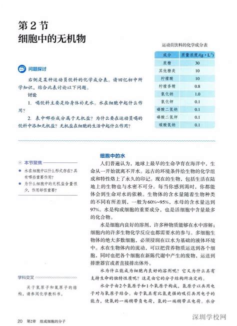 《第2节 细胞中的无机物》2019年审定人教版高中生物必修一中学课本网
