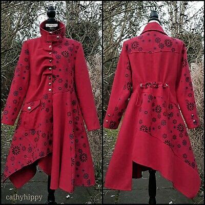 Stylish Red Fit Flare Coat With Asymmetric Design