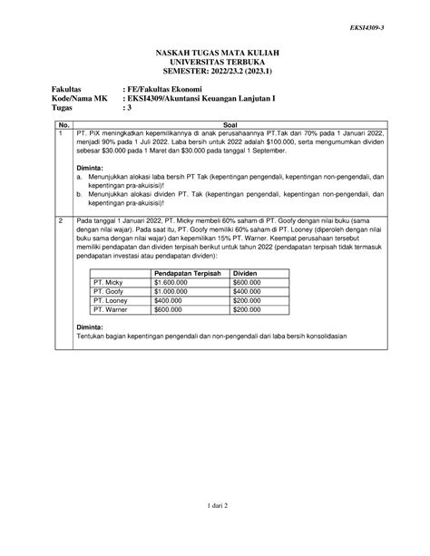 Soal Eksi4309 Tmk3 3 Tmk 3 EKSI4309 1 Dari 2 NASKAH TUGAS MATA