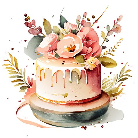 Watercolor Hand Drawn Birthday Cake Ai Generative Png