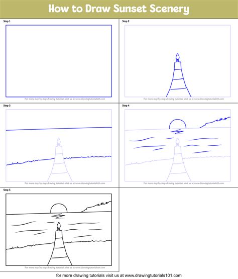 How To Draw Sunset Scenery Printable Step By Step Drawing Sheet