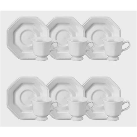 Conjunto de 6 xicaras de café e pires prisma porcelana Schmidt no Shoptime