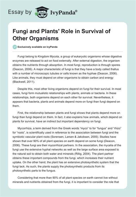 Fungi And Plants Role In Survival Of Others Words Essay Example