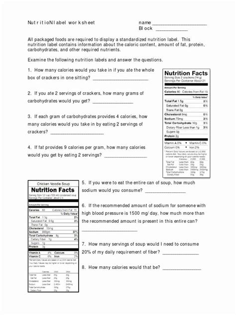 Nutrition Label Worksheet Answer Key Doritos