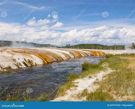 Hot Spring Flowing Into River Stock Photo Image Of Wyoming Spring