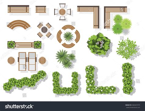 Set Of Vector Wooden Benches And Treetop Symbols Collection For Lands Landscape Architecture